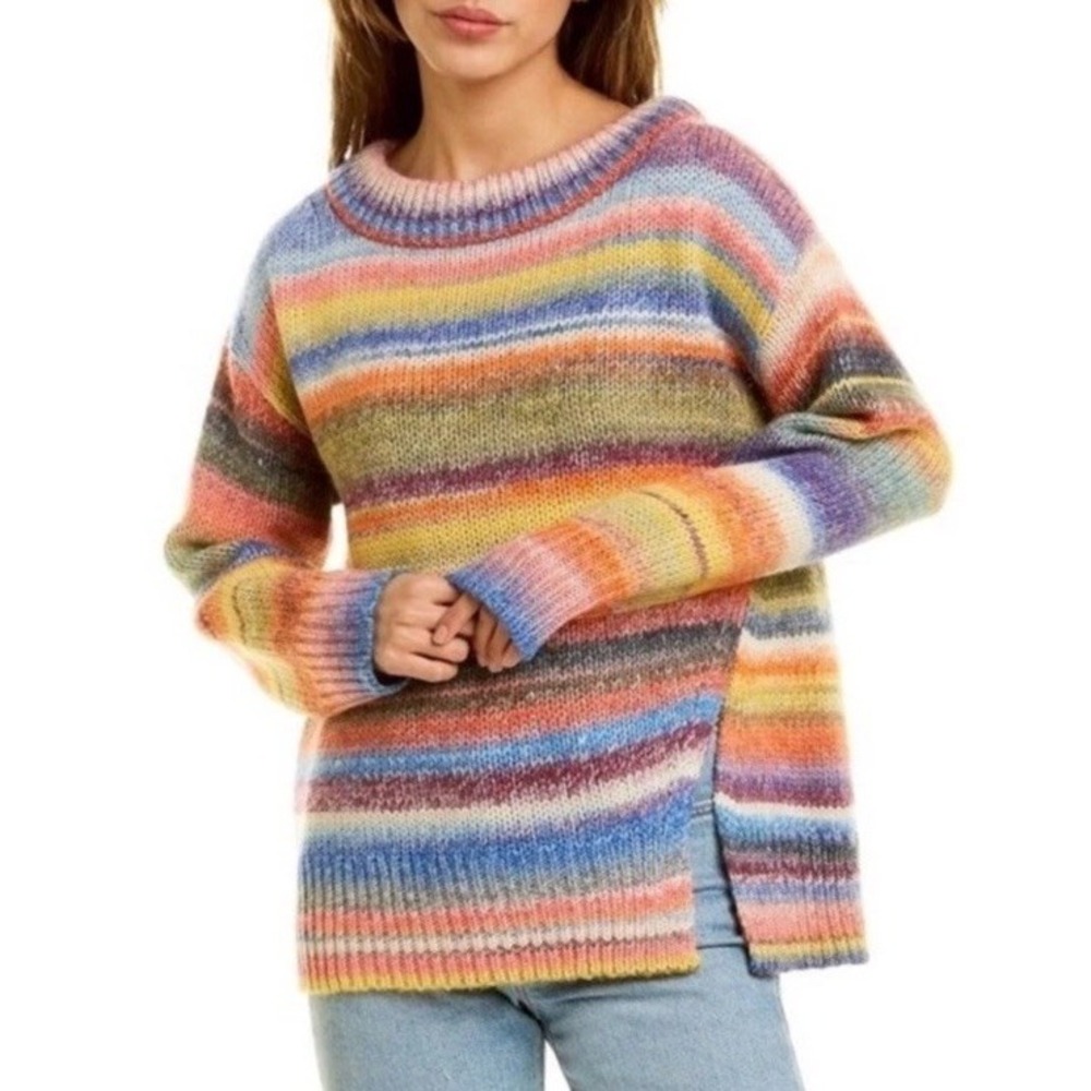 CINQ À SEPT Laci Colorful Striped Wool Blend Sweater XS